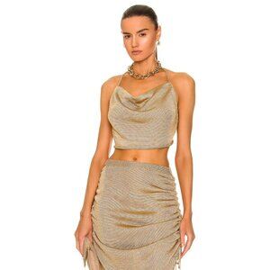 Aisling Camps Gold Drip Top in Gold Small New Womens Knit Cropped Halter Tank